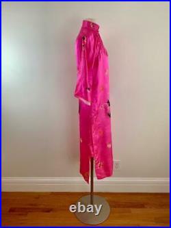 RARE Vtg 1940s PINK Silk Qipao Cheongsam Chinese Dress Embroidered Dragon S M