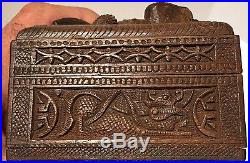 Rare 1800's Antique Chinese Wood Trinket Box 3D Relief Deeply Hand Carved Dragon
