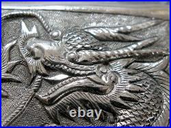 Rare 19th Century China Chinese Export High Relief Dragon Silver Case Box