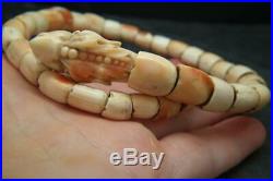 Rare Antique 18th/19th c Chinese Carved Coral/Conch Shell Dragon Bracelet Bangle