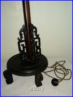 Rare Antique 1920's Chinese Exotic Wood Carved Dragon Lamp Light Original Works