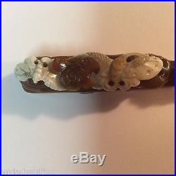 Rare Antique BiColored Carved Chinese Agate Garment Hook / Belt / Buckle Dragon