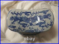 Rare Antique Chinese 1800 Porcelain Blue White Dragon Boat Head Pillow