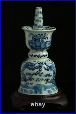 Rare Antique Chinese B/W Bell Form Porcelain Candlestick OR Oil Lamp DRAGON