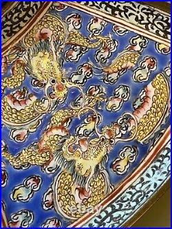 Rare Antique Chinese Canton Enamel Sweetmeat Hand Painted Dragons & Clouds