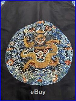 Rare Antique Chinese Dragon Robe With Dragon Rank Badge Qing Periods