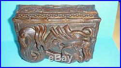 Rare Antique Chinese High Relief Carved Wood Box Dragons In Bamboo Frame China