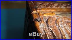 Rare Antique Chinese High Relief Carved Wood Box Dragons In Bamboo Frame China