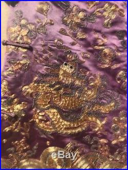 Rare Antique Chinese Imperial Dragon Childs Robe Gold Embroidery Art Wow Framed