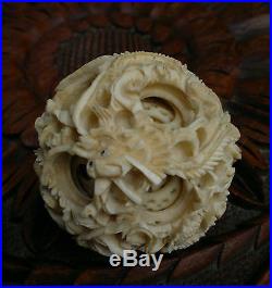 Rare Antique Chinese / Japanese Carved Dragon Puzzle Ball 70 Grams. 9 layers