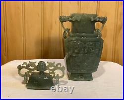 Rare Antique Chinese Nephrite Jade Incense Burner Dragon Hoops 6.5 Estate