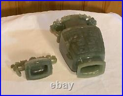 Rare Antique Chinese Nephrite Jade Incense Burner Dragon Hoops 6.5 Estate