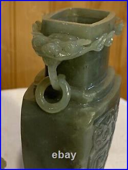 Rare Antique Chinese Nephrite Jade Incense Burner Dragon Hoops 6.5 Estate