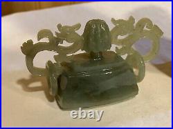 Rare Antique Chinese Nephrite Jade Incense Burner Dragon Hoops 6.5 Estate