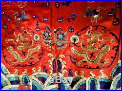 Rare Antique Chinese Silk 9 Red Dragon Robe Embroidered Ching Qing Opera Theater