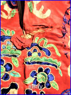 Rare Antique Chinese Silk 9 Red Dragon Robe Embroidered Ching Qing Opera Theater