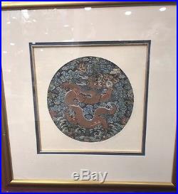 Rare Antique Chinese Silk Dragon Rank Badge Fine Details
