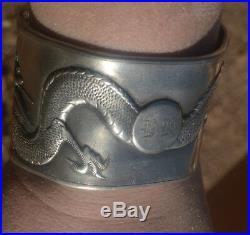 Rare Antique Chinese Silver Export Dragon Wide Bracelet Cuff Victorian Statement