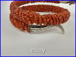 Rare Antique Chinese Sterling Silver & Natural Coral Dragon Bangle Bracelet