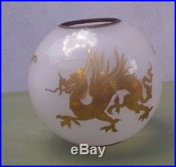 Rare Antique French Miniature Imperial Chinese Dragon Gold Leaf Oil Lamp Shade
