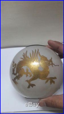Rare Antique Miniature French Chinese Dragon Gold Leaf Oil Lamp Shade
