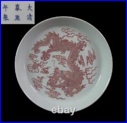 Rare Chinese Antique Hand Painting Red Dragon Porcelain Plate KangXi Mark
