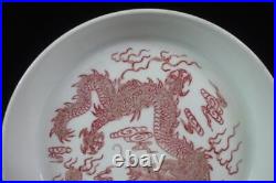 Rare Chinese Antique Hand Painting Red Dragon Porcelain Plate KangXi Mark
