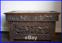 Rare Chinese Export Dragon Carved Small Folding Table