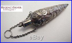 Rare Chinese Export SOLID SILVER Antique Scent Perfume Bottle Chatelaine Dragon