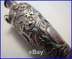 Rare Chinese Export SOLID SILVER Antique Scent Perfume Bottle Chatelaine Dragon