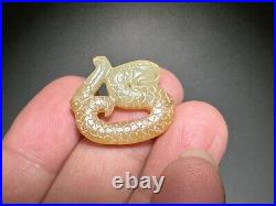 Rare Chinese Han Dy Old Jade Carved 2 Dragon Pei Pendant L 2.3 and 2.5 cm