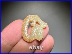 Rare Chinese Han Dy Old Jade Carved 2 Dragon Pei Pendant L 2.3 and 2.5 cm