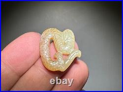 Rare Chinese Han Dy Old Jade Carved 2 Dragon Pei Pendant L 2.3 and 2.5 cm