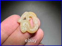 Rare Chinese Han Dy Old Jade Carved 2 Dragon Pei Pendant L 2.3 and 2.5 cm