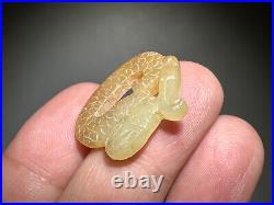 Rare Chinese Han Dy Old Jade Carved 2 Dragon Pei Pendant L 2.3 and 2.5 cm