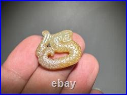 Rare Chinese Han Dy Old Jade Carved 2 Dragon Pei Pendant L 2.3 and 2.5 cm