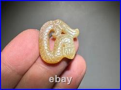 Rare Chinese Han Dy Old Jade Carved 2 Dragon Pei Pendant L 2.3 and 2.5 cm