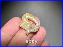 Rare Chinese Han Dy Old Jade Carved 2 Dragon Pei Pendant L 2.3 and 2.5 cm