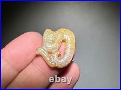 Rare Chinese Han Dy Old Jade Carved 2 Dragon Pei Pendant L 2.3 and 2.5 cm