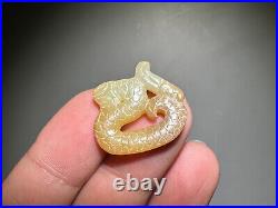 Rare Chinese Han Dy Old Jade Carved 2 Dragon Pei Pendant L 2.3 and 2.5 cm