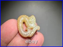 Rare Chinese Han Dy Old Jade Carved 2 Dragon Pei Pendant L 2.3 and 2.5 cm