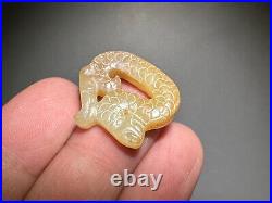 Rare Chinese Han Dy Old Jade Carved 2 Dragon Pei Pendant L 2.3 and 2.5 cm