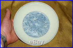 Rare Fine Chinese 18thC Blue & White DRAGON Saucer Dish Qianlong Mark & Period