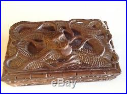 Rare Hand Carved Chinese Wood Floating Antique Dragon Jewelry Box