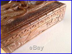 Rare Hand Carved Chinese Wood Floating Antique Dragon Jewelry Box