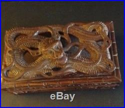 Rare Hand Carved Chinese Wood Floating Dragon Jewelry Box