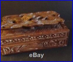 Rare Hand Carved Chinese Wood Floating Dragon Jewelry Box