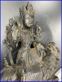Rare Old Chinese Bronze Buddha On Qilin