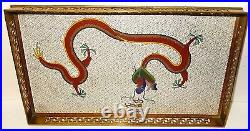 Rare Old Chinese Bronze Cloisonne White Enamel Fire Dragon Tray