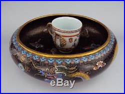 Rare! +Unusual! Chinese Antiques Dragon+Butterfly Cloisonne Enamel Brush Washer